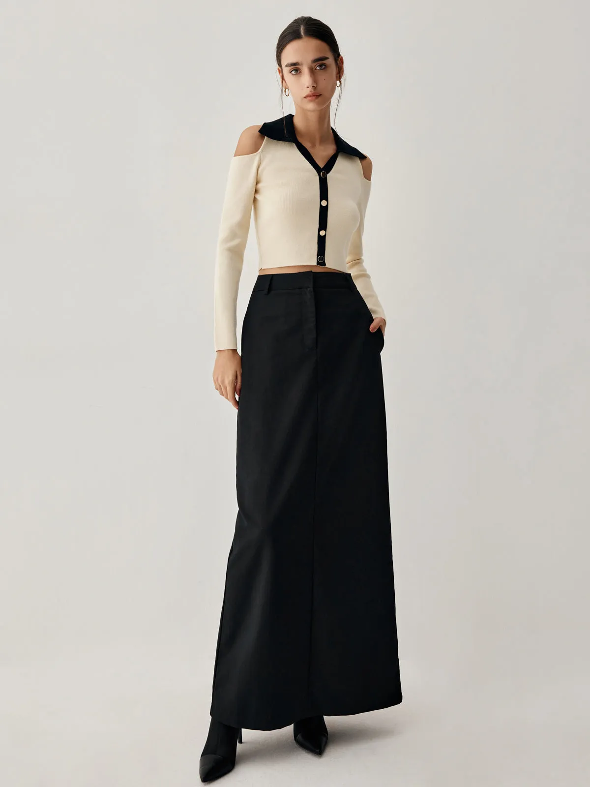 Double Pockets High Trendy Waist Maxi Skirt