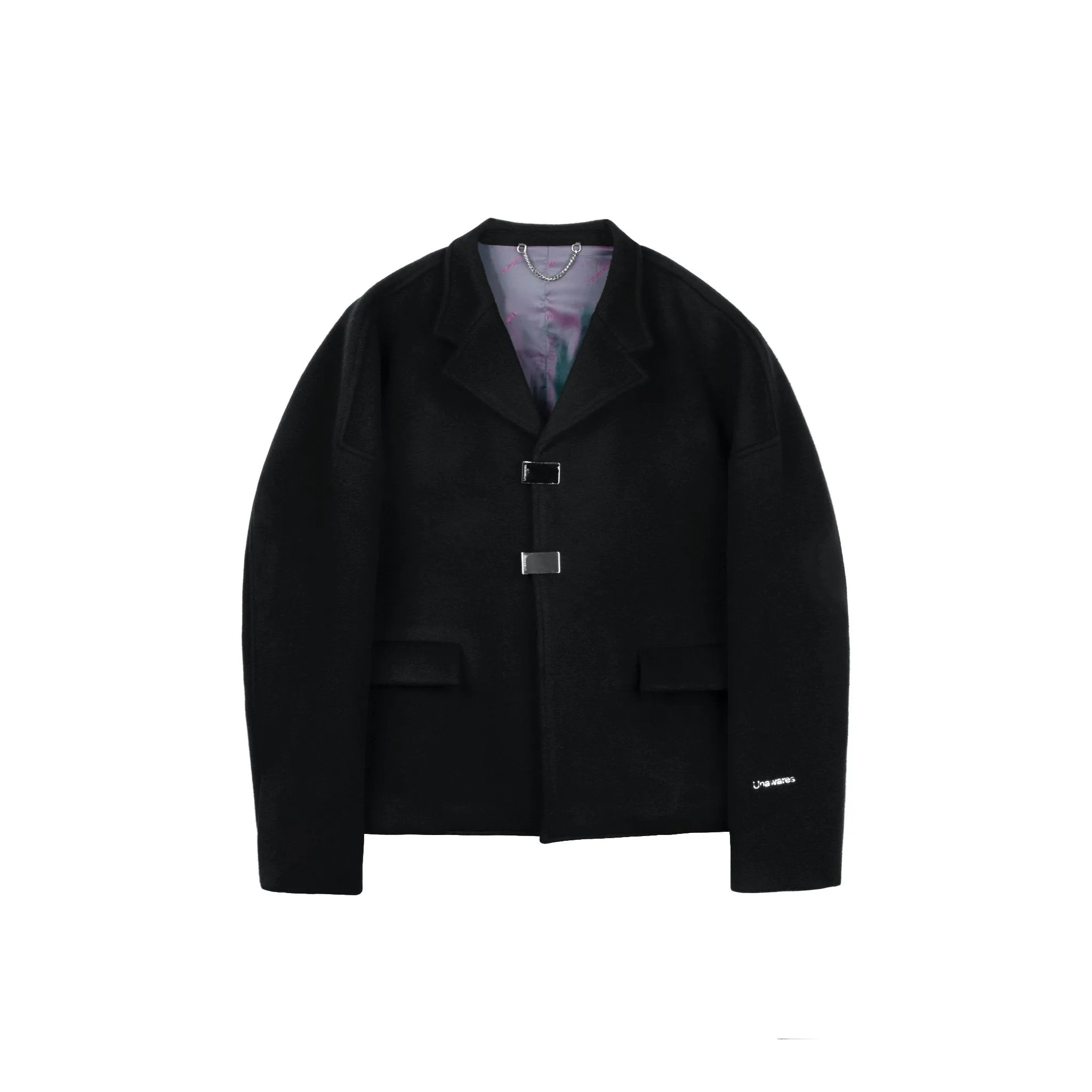 Double Row Custom Adjustable Button Short Woolen Jacket Black