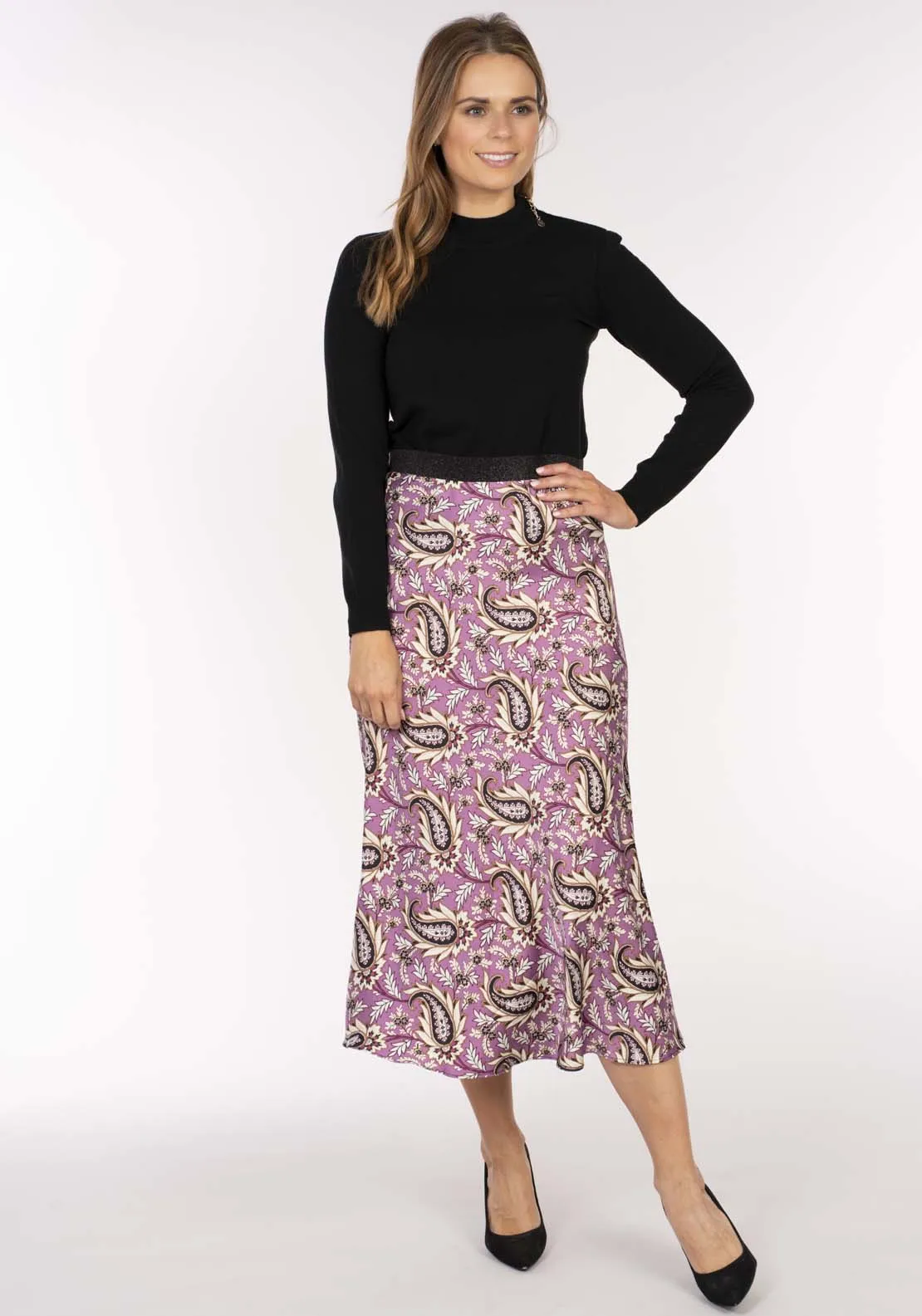 Paisley Print Skirt - Pink / Black