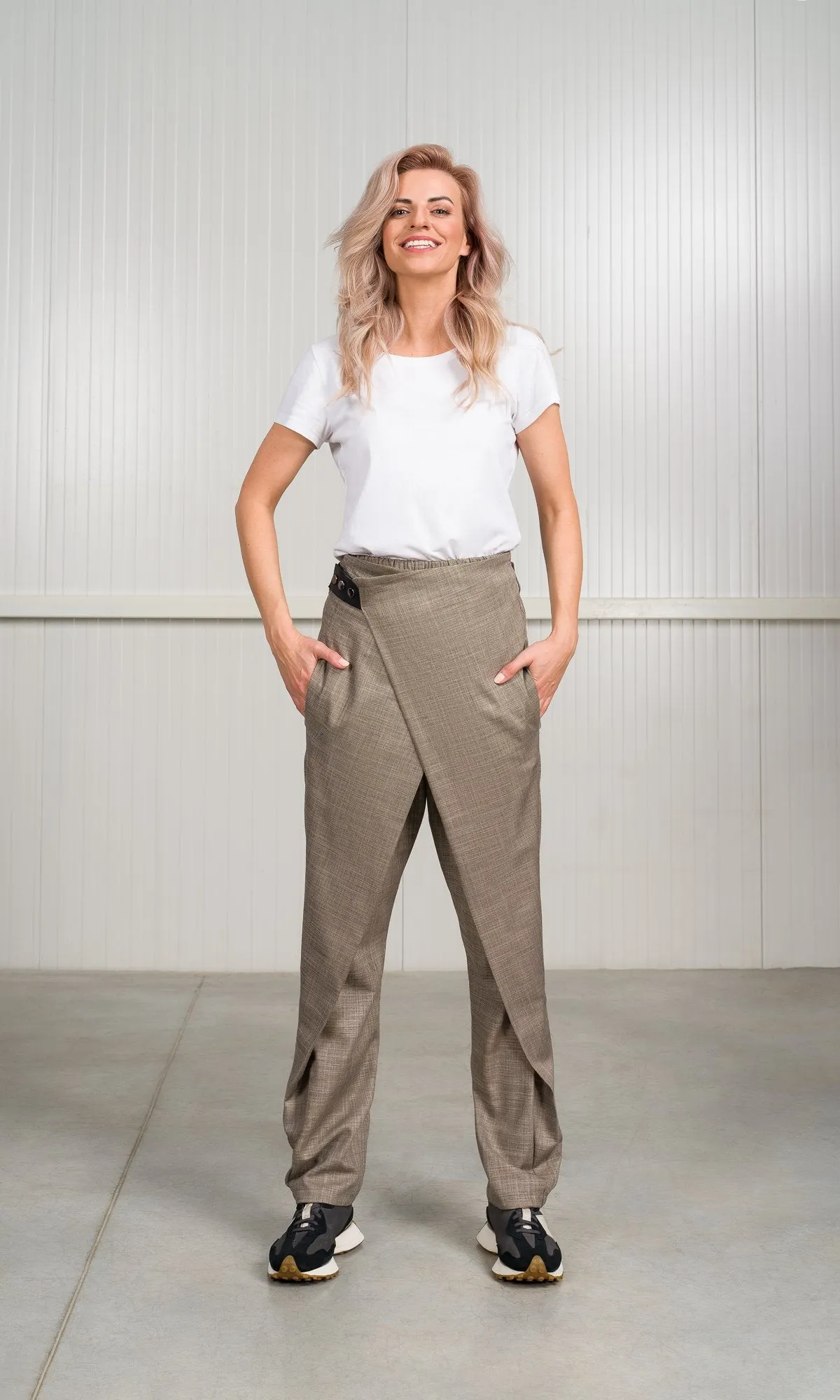 Plain Weave Pants with Overlap Front
