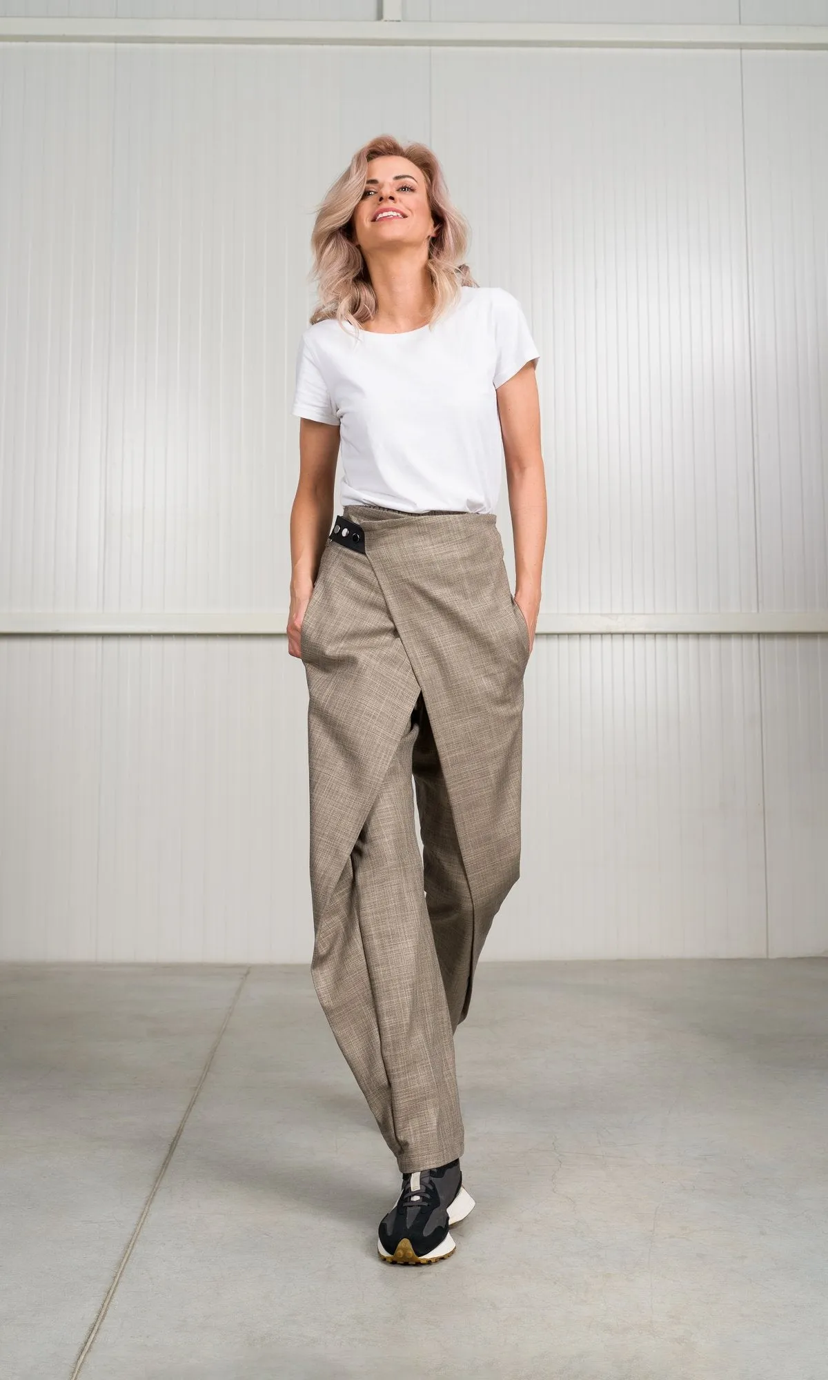 Plain Weave Pants with Overlap Front