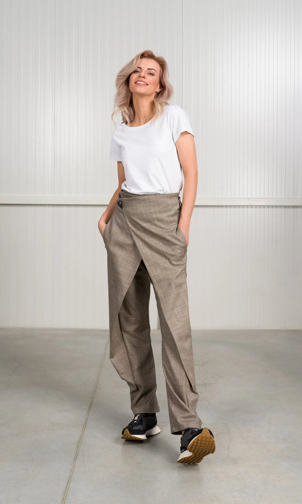 Plain Weave Pants with Overlap Front