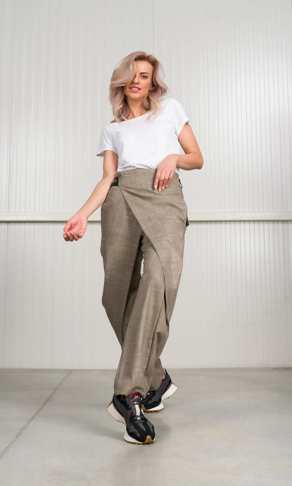 Plain Weave Pants with Overlap Front
