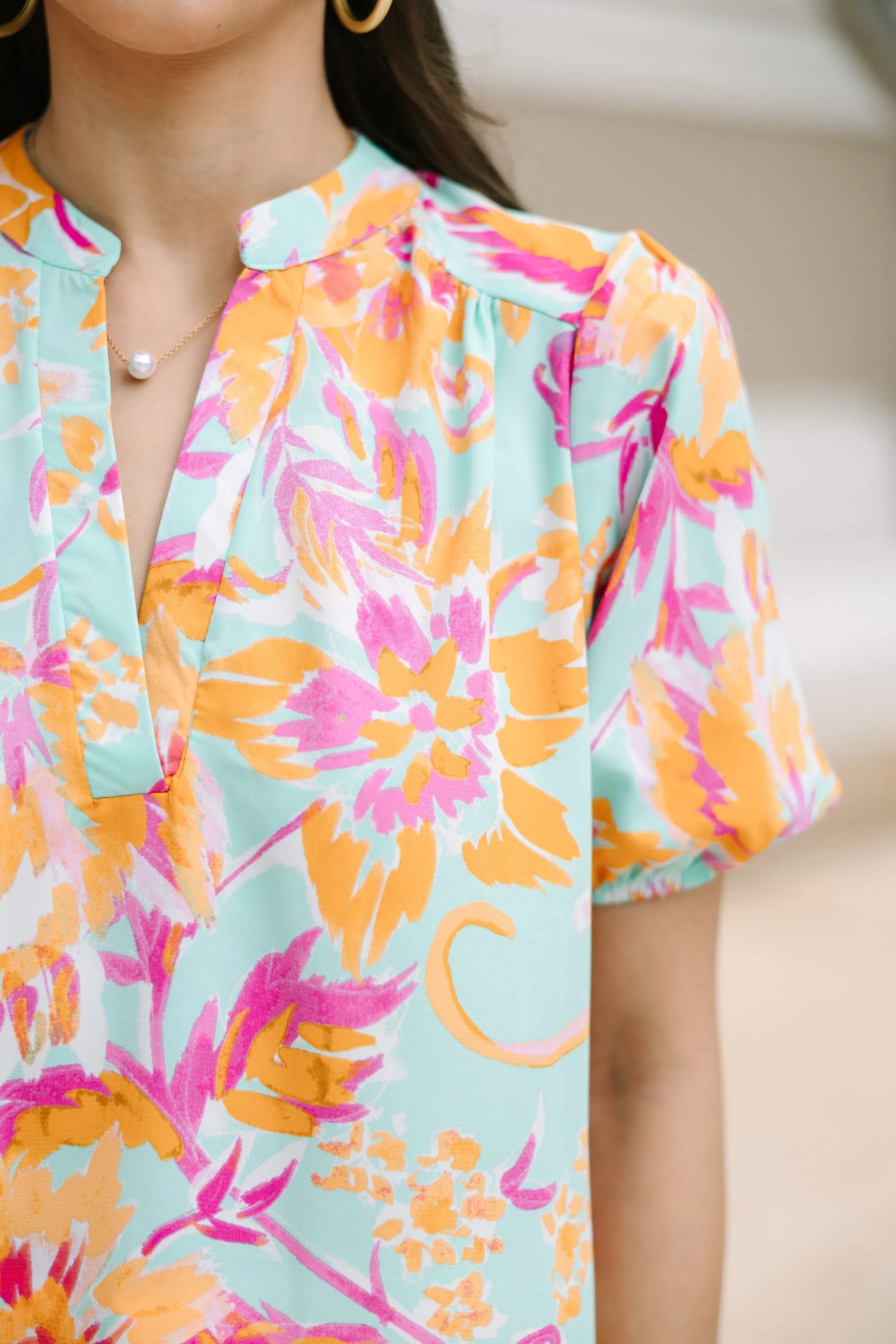 Reach Out To You Mint Green Floral Blouse