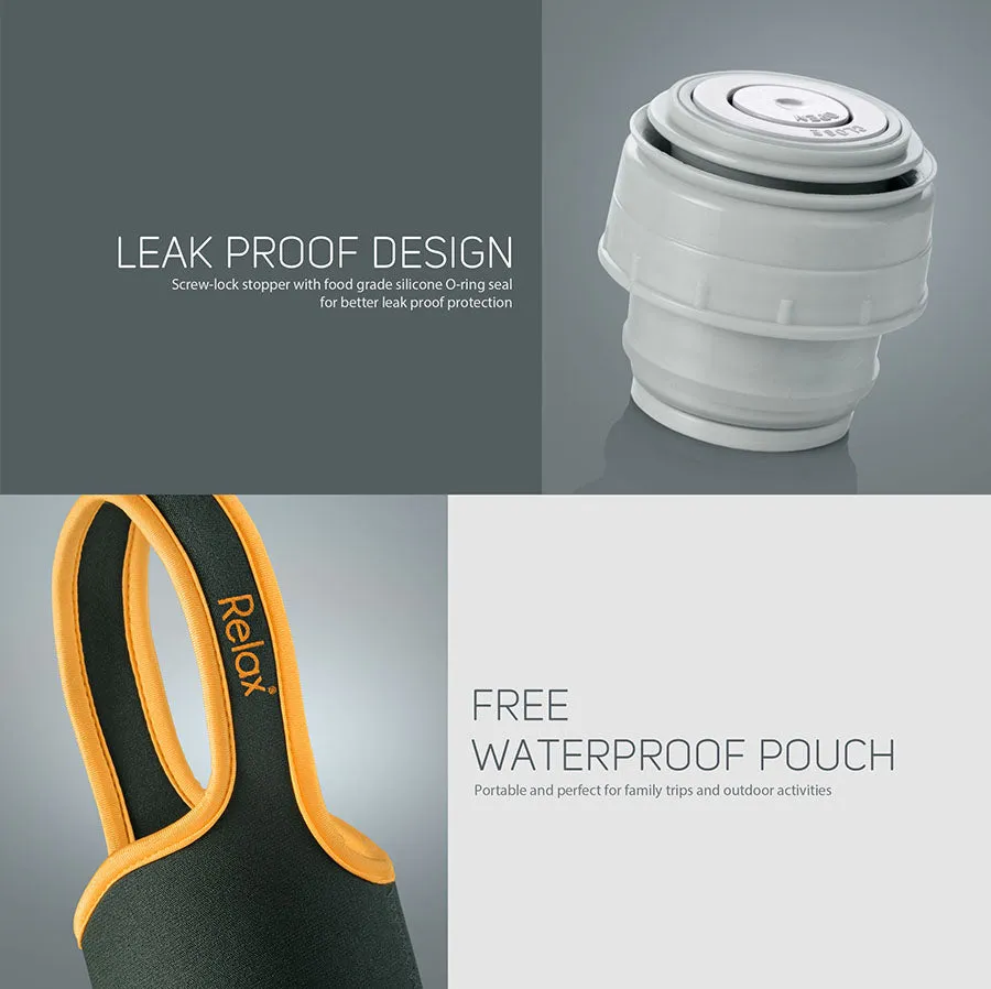 RELAX UTILITAIRE STAINLESS STEEL THERMAL FLASK WITH FREE POUCH - ORANGE