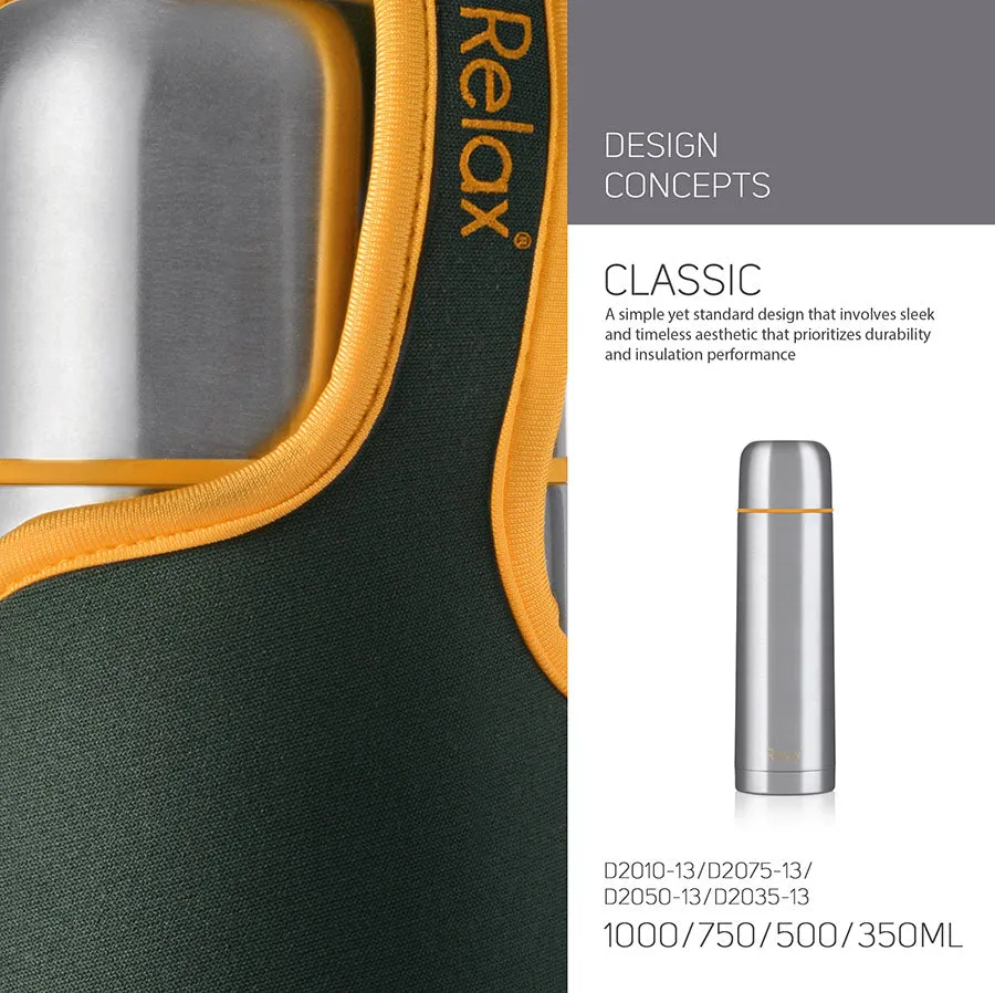 RELAX UTILITAIRE STAINLESS STEEL THERMAL FLASK WITH FREE POUCH - ORANGE