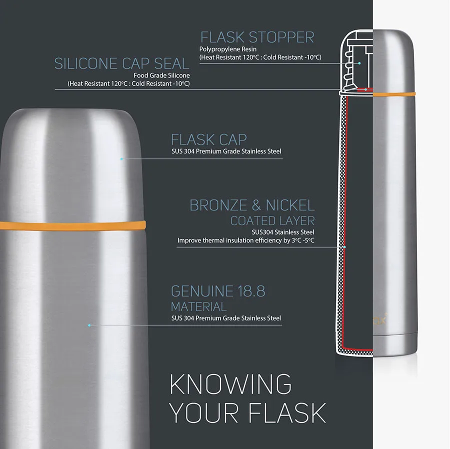 RELAX UTILITAIRE STAINLESS STEEL THERMAL FLASK WITH FREE POUCH - ORANGE