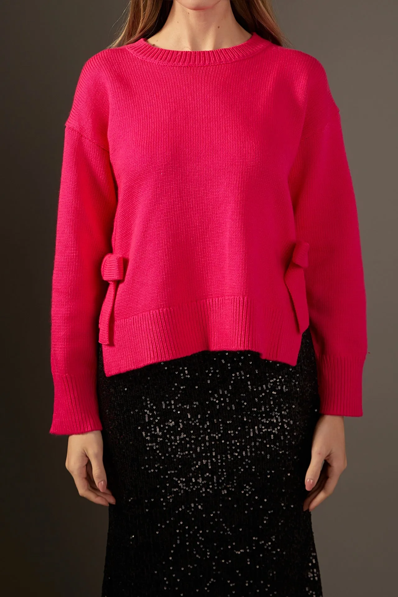 Side Tie Crewneck Sweater