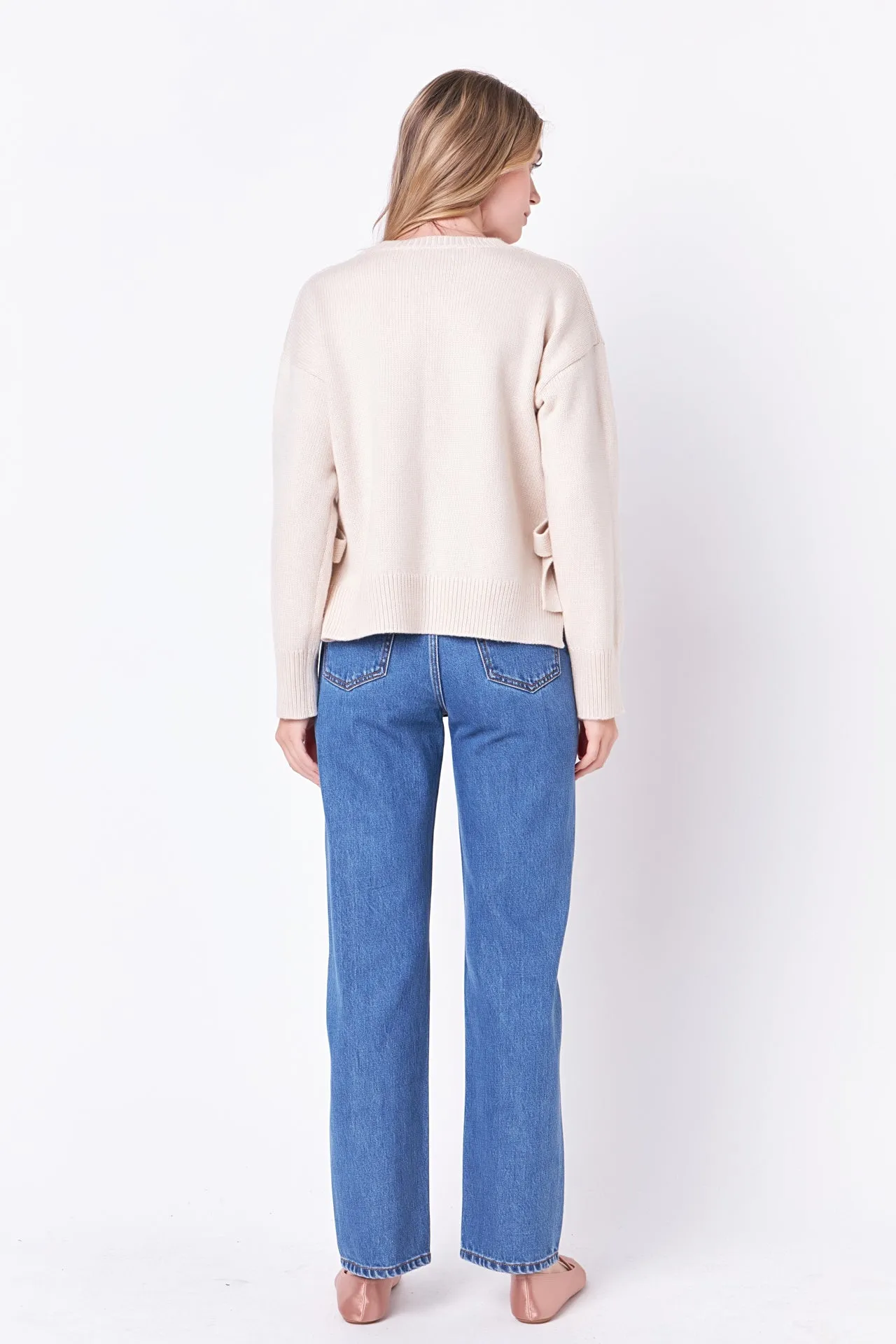 Side Tie Crewneck Sweater