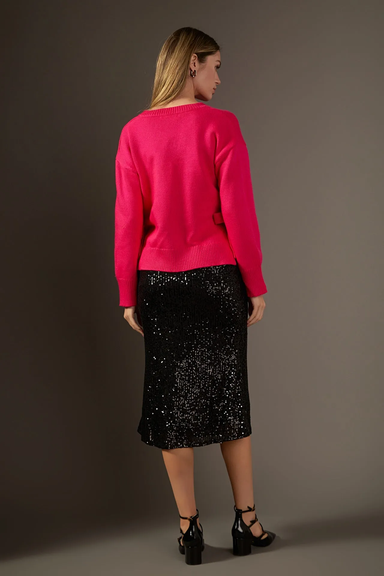 Side Tie Crewneck Sweater