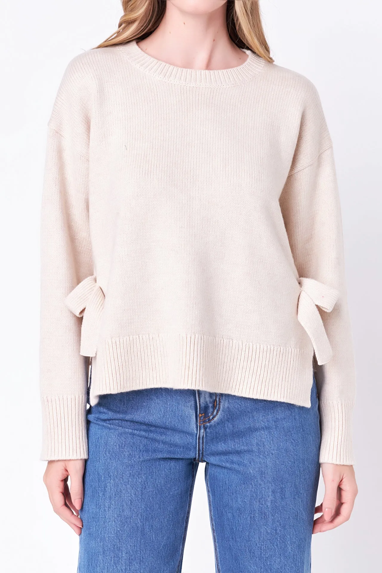 Side Tie Crewneck Sweater