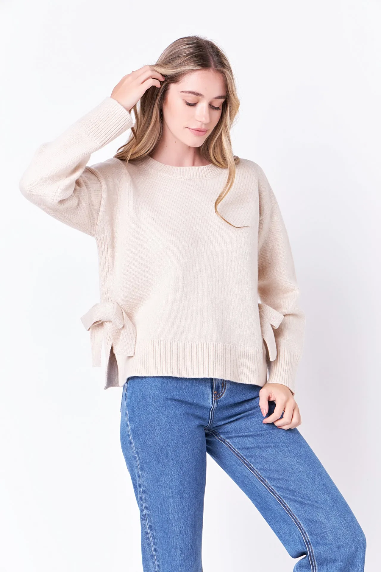 Side Tie Crewneck Sweater