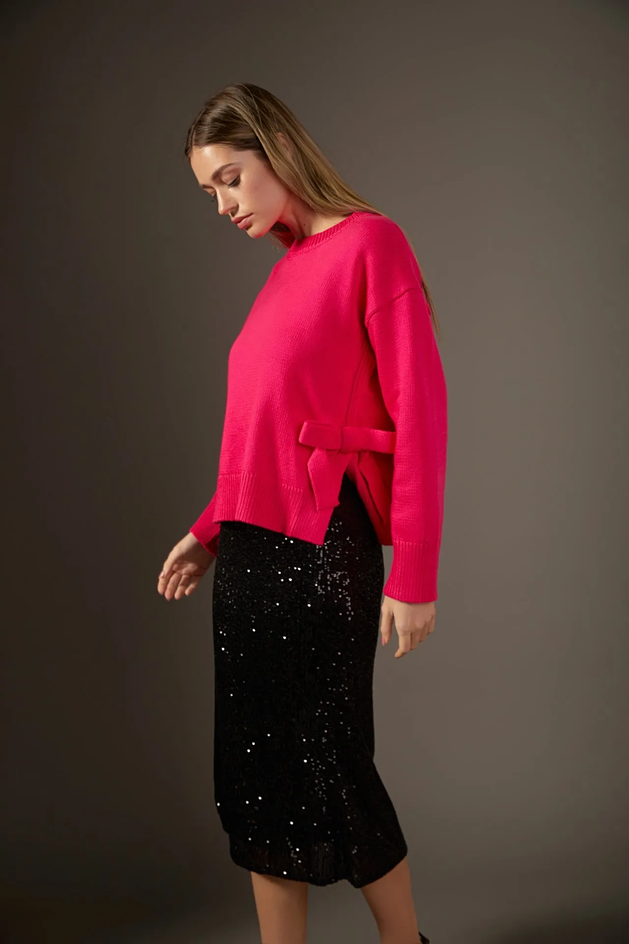 Side Tie Crewneck Sweater