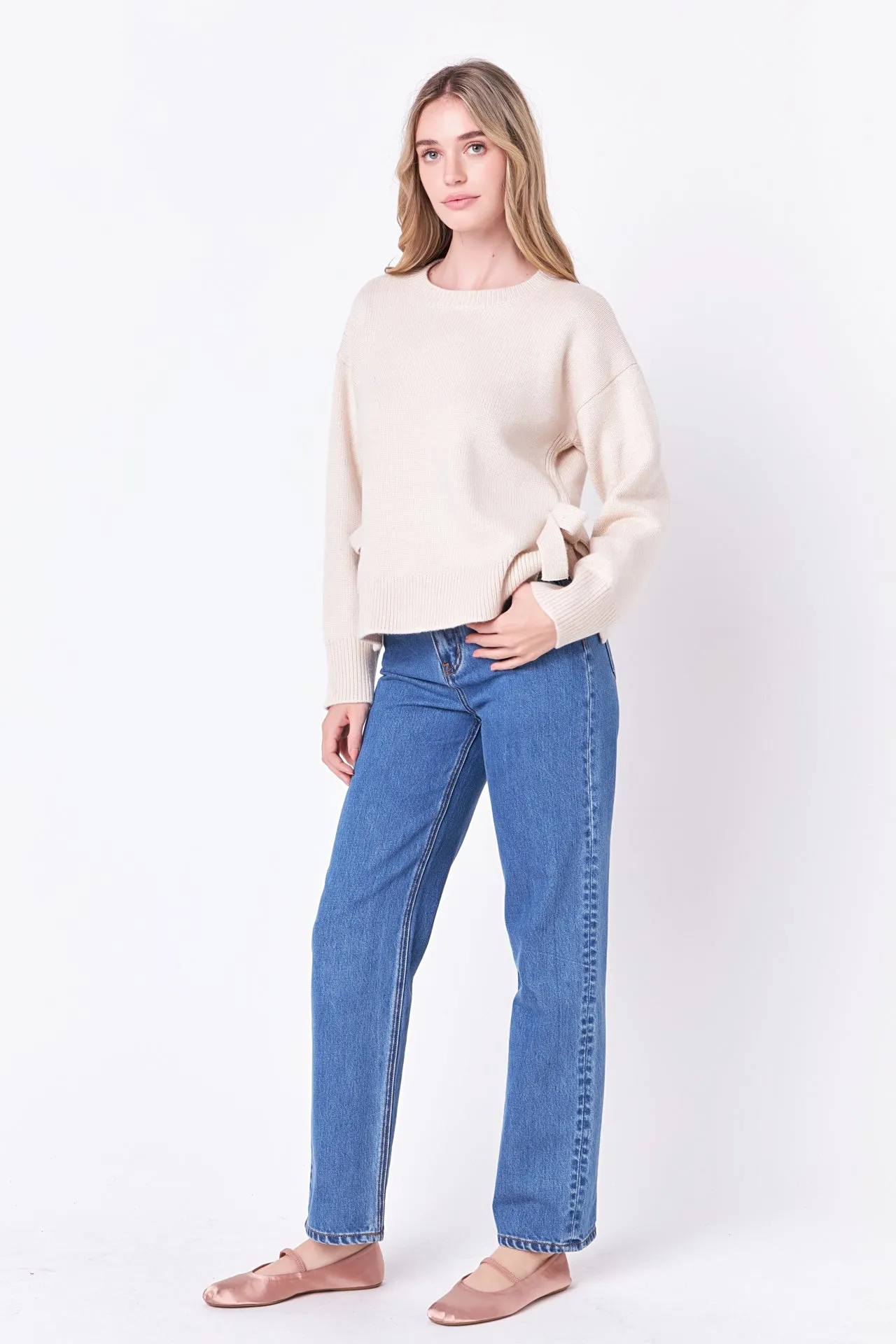 Side Tie Crewneck Sweater