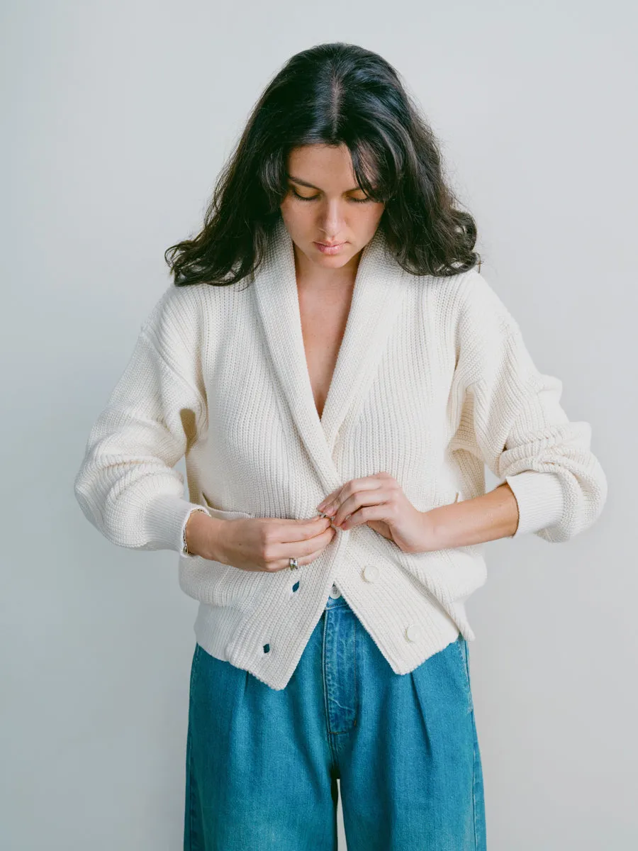 Sloan Cardigan, Organic Tanguis Cotton, Ecru
