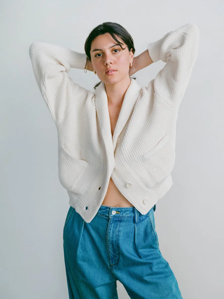 Sloan Cardigan, Organic Tanguis Cotton, Ecru