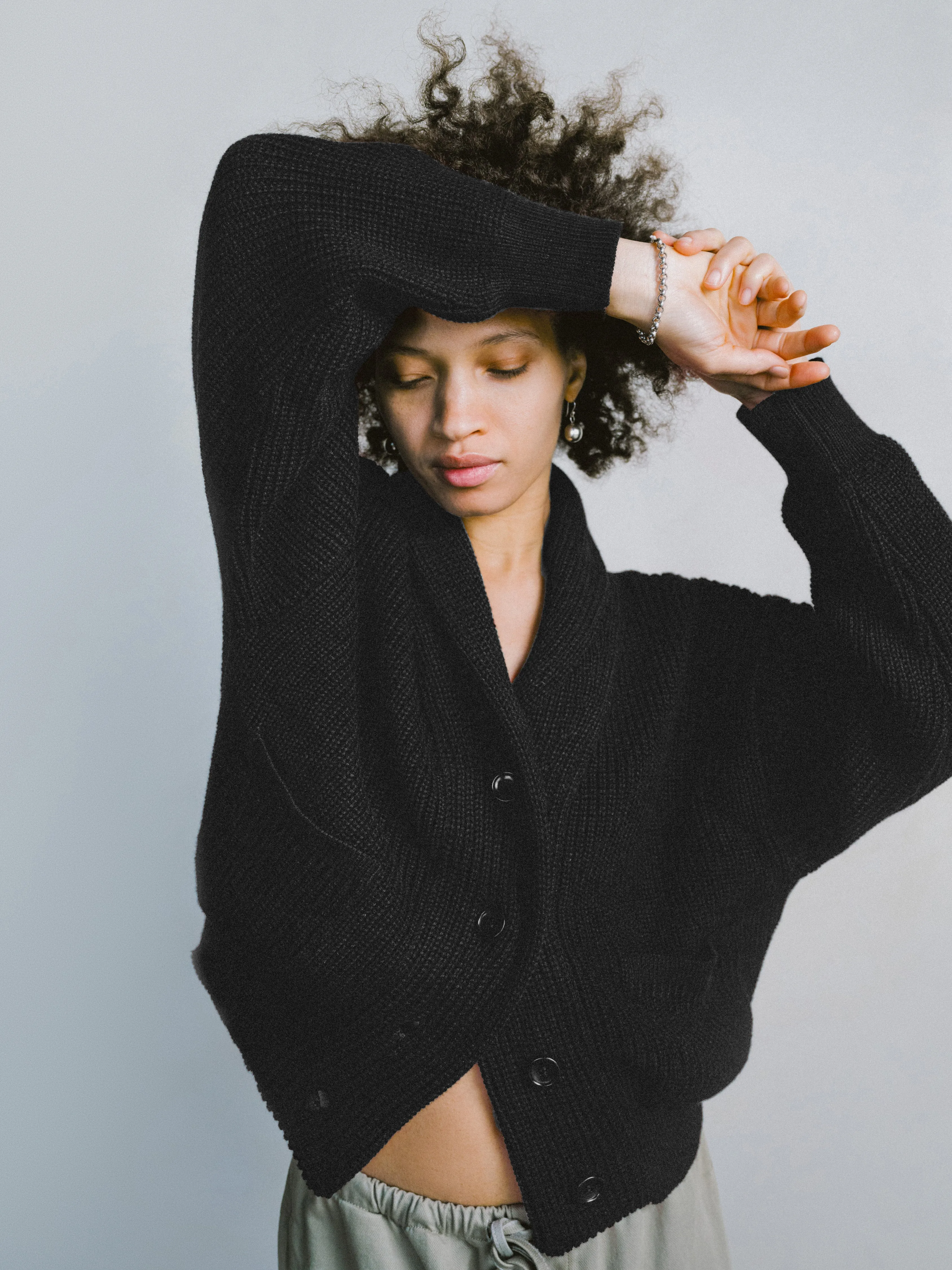 Sloan Cardigan, Organic Tanguis Cotton, Soft Black
