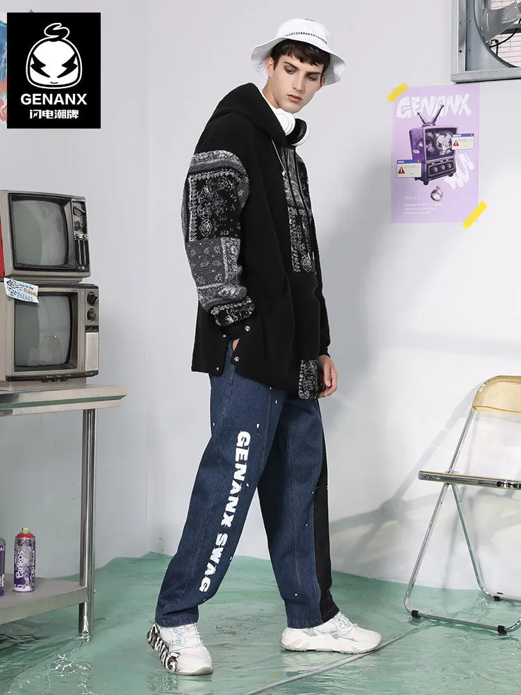 Splash Ink Print Straight Denim Jeans