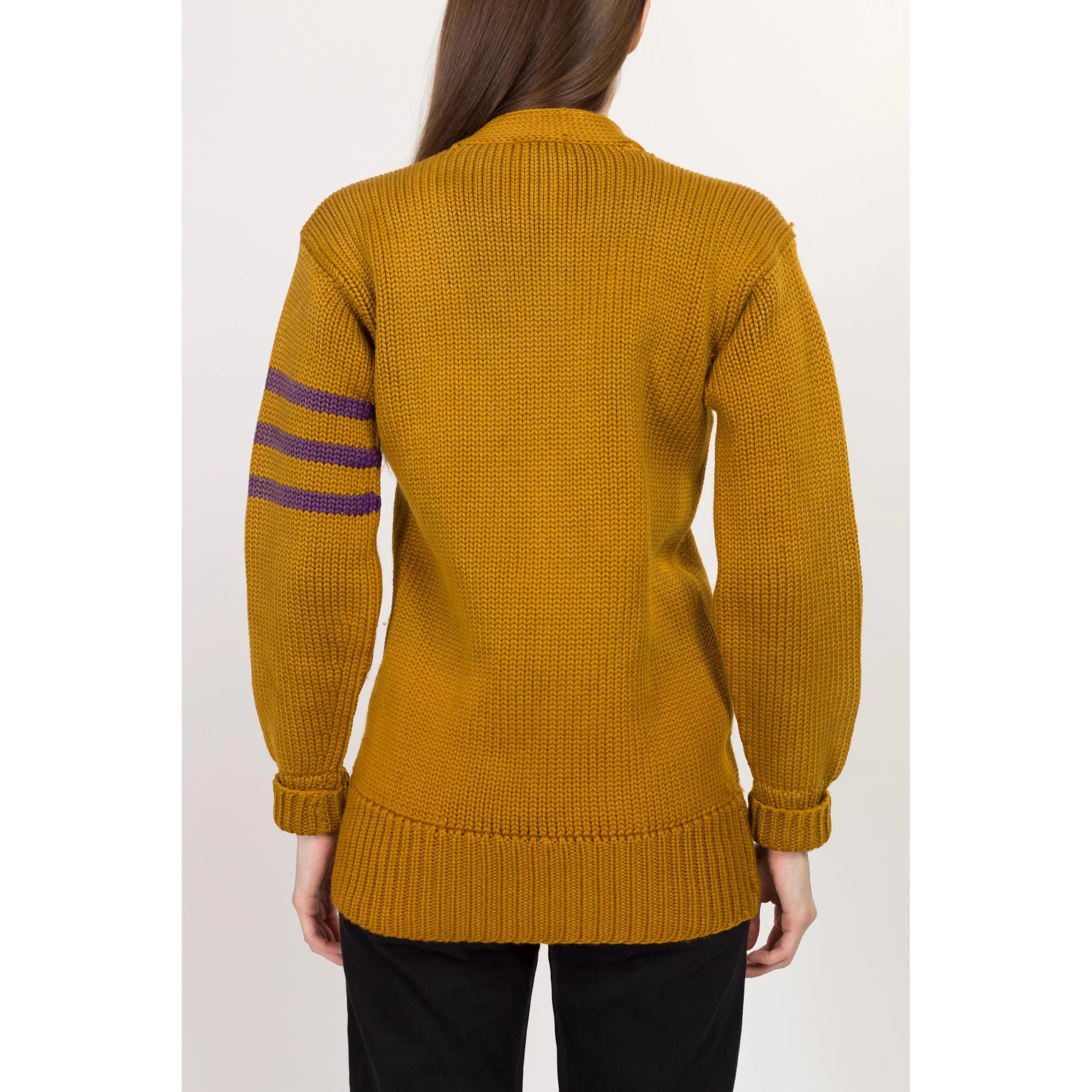 XS-Sm 1930s Mustard Yellow Varsity Letterman Sweater Unisex